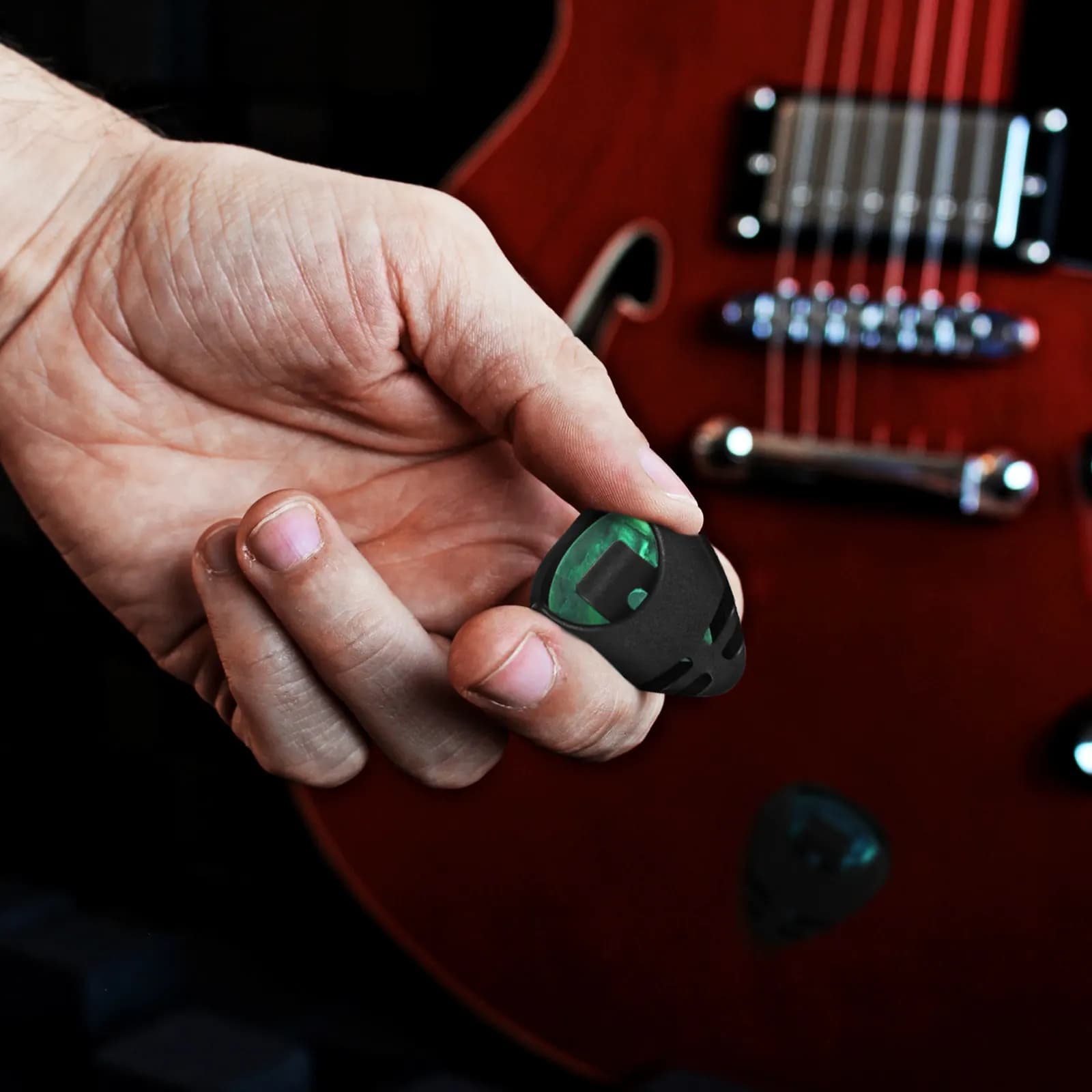 Black Stick on Guitar Pick Holder Spring Loaded Organizer for Electric Acoustic Guitar Protects Picks from Loss Bumping Crushing
