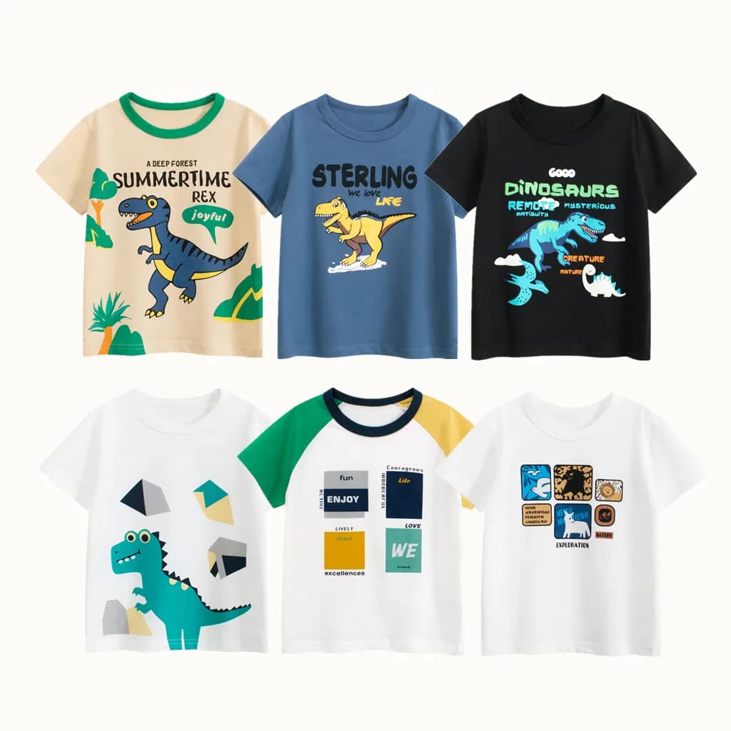 2025 Bambini Dinosauro Cartoon T-shirt Cute Cat Vestiti per ragazzo 100% cotone Bambini Ragazze Manica corta Casual Sport Top Tees