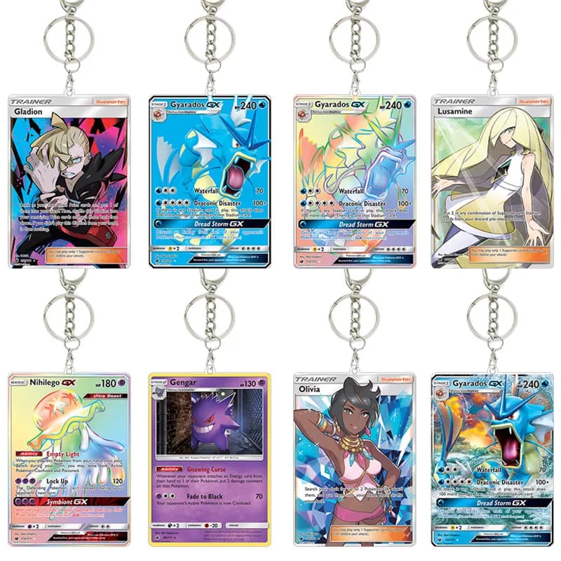 TCG Card Acrylic Keychain Gyarados GX Gengar Nihilego Gladion Lusamine Olivia Trainer Card Pendant Anime Game Bag Key Ring Gift