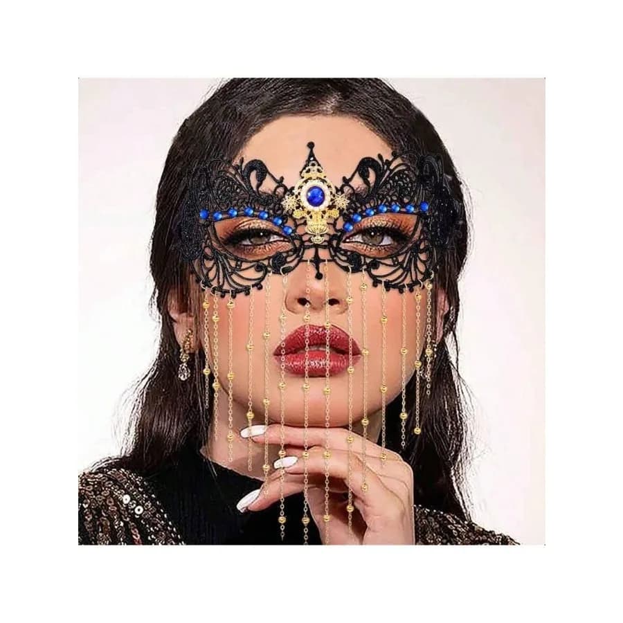 Tgirls Rhinestone Masquerade Mask Tassel Beaded Masquerade Lace Masks Crystal Face Mask Costume Party Eye Mask-0166