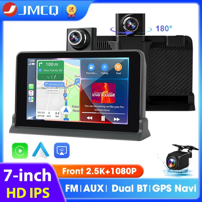 7 inch Auto DVR 2.5K Camera Dash Cam Wireless Carplay and Android Car GPS Navigation Bluetooth Dashboard Video Recorder FM AUX