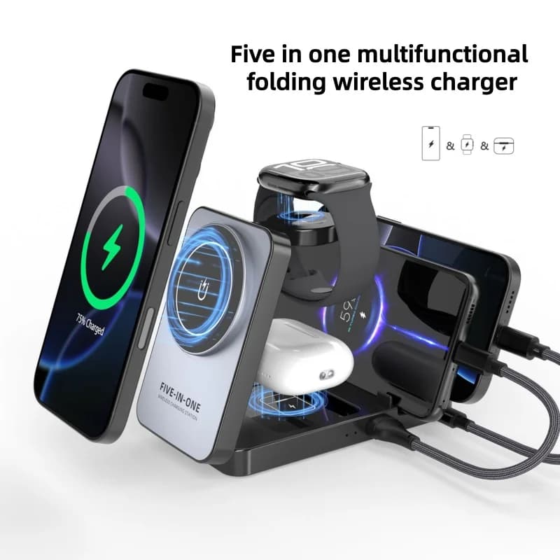 Fast Wireless Charging Stand Dock for iPhone-5 in 1 Charging Station for Multiple Devices Apple: for iPhone 17 16e 16 15 iWatch