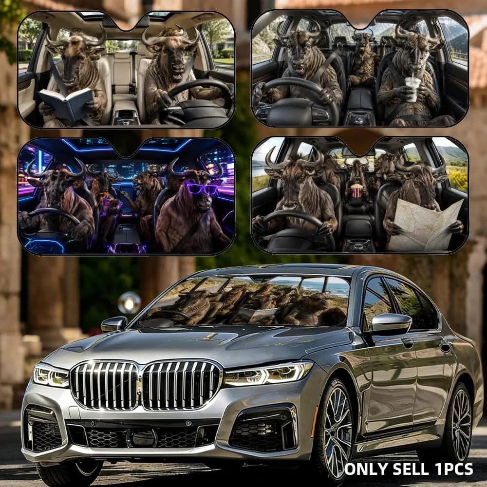 Parasole da Viaggio Wildebeest, Copertura Parasole per Parabrezza Auto in Alluminio Riutilizzabile, Protezione UV e Isolamento Termico