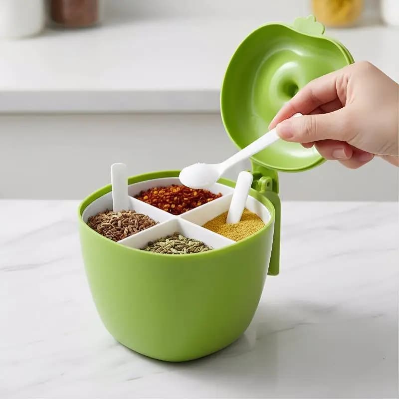 Set di Barattoli per Spezie in Plastica con 4 Scomparti, Contenitore da Viaggio per Condimenti, Organizzatore da Cucina per Campeggio