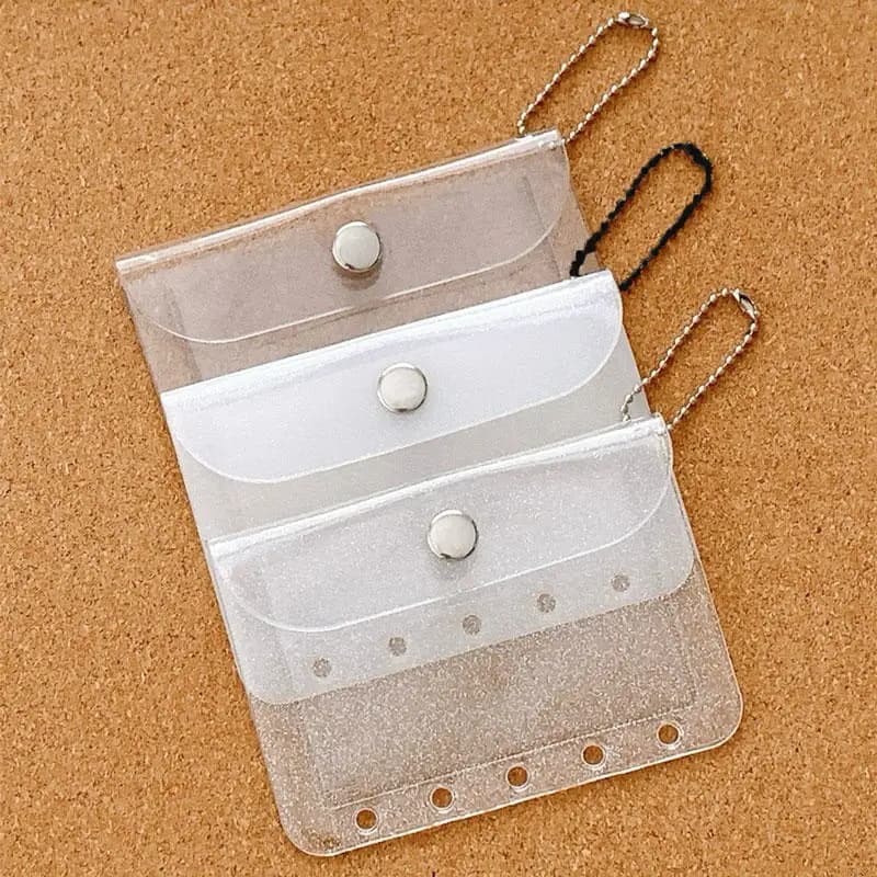 M5 5 fori custodia per carta a foglia sciolta in PVC trasparente glitter piccolo sacchetto per carte per notebook di archiviazione fresca accessori per borse interne