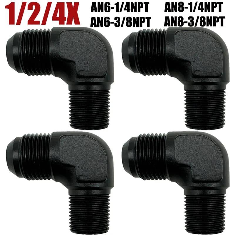1/2/4X 90 Degree AN6 AN8 Male To 1/4 Inch 3/8 Inch NPT Flare Adapter Auto Fuel Hose Fitting AN To NPT Thread Connector Aluminium