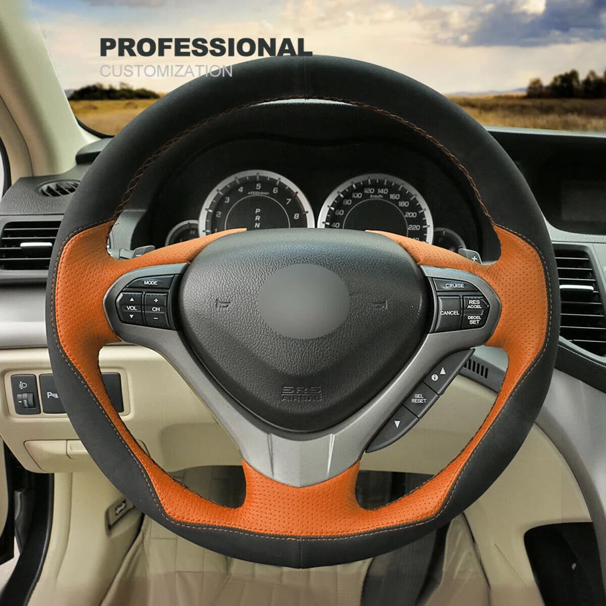 PU leather cover orange suede black non-slip hand sewn DIY for car accessories Acura TSX (Sport Wagon)