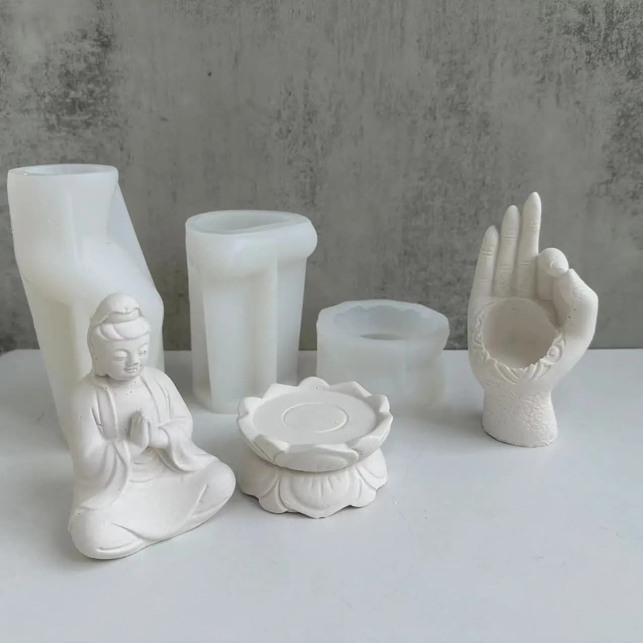 Stampo per candele profumate Buddha Base di loto Guanyin Portacandele a mano Stampi in silicone per gesso per resina epossidica