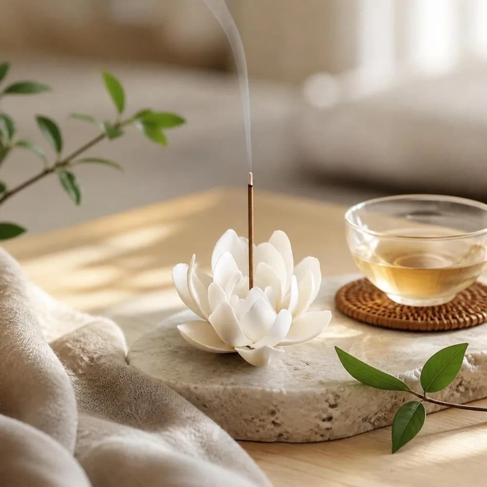 Ceramic Incense Burner Ash Catcher Ornaments Lotus Aromatherapy Stand Decorative Flower Design Incense Stick Holder Office