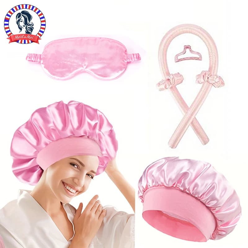 5/6/7 pieces Set No Heat Bigodino for hair Salon Razor Sleeping Beret for sleeping Soft refreshing Hat Eye mask and fork for home travel