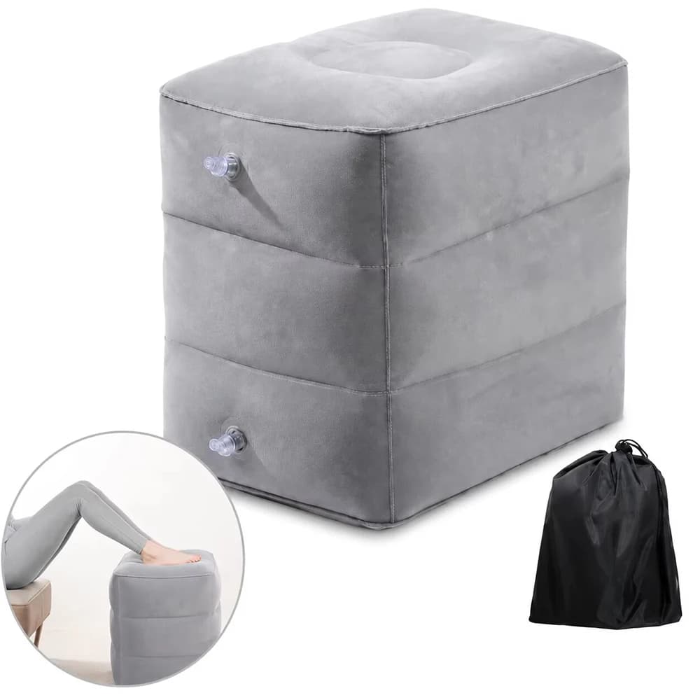 Portable Inflatable Travel Foot Rest Pillow - Adjustable Three-Layer Footstool Leg Cushion for Airplane Travel And Office Use