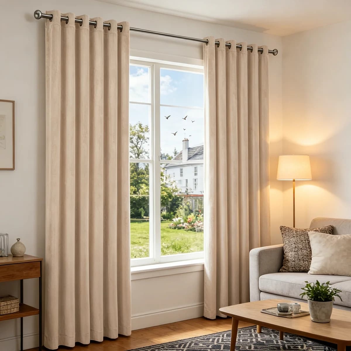 Tende in Velluto Beige Semi-Oscuranti, Tende Termoisolanti con Occhielli, Morbide Tende Pesanti per Soggiorno e Camera da Letto