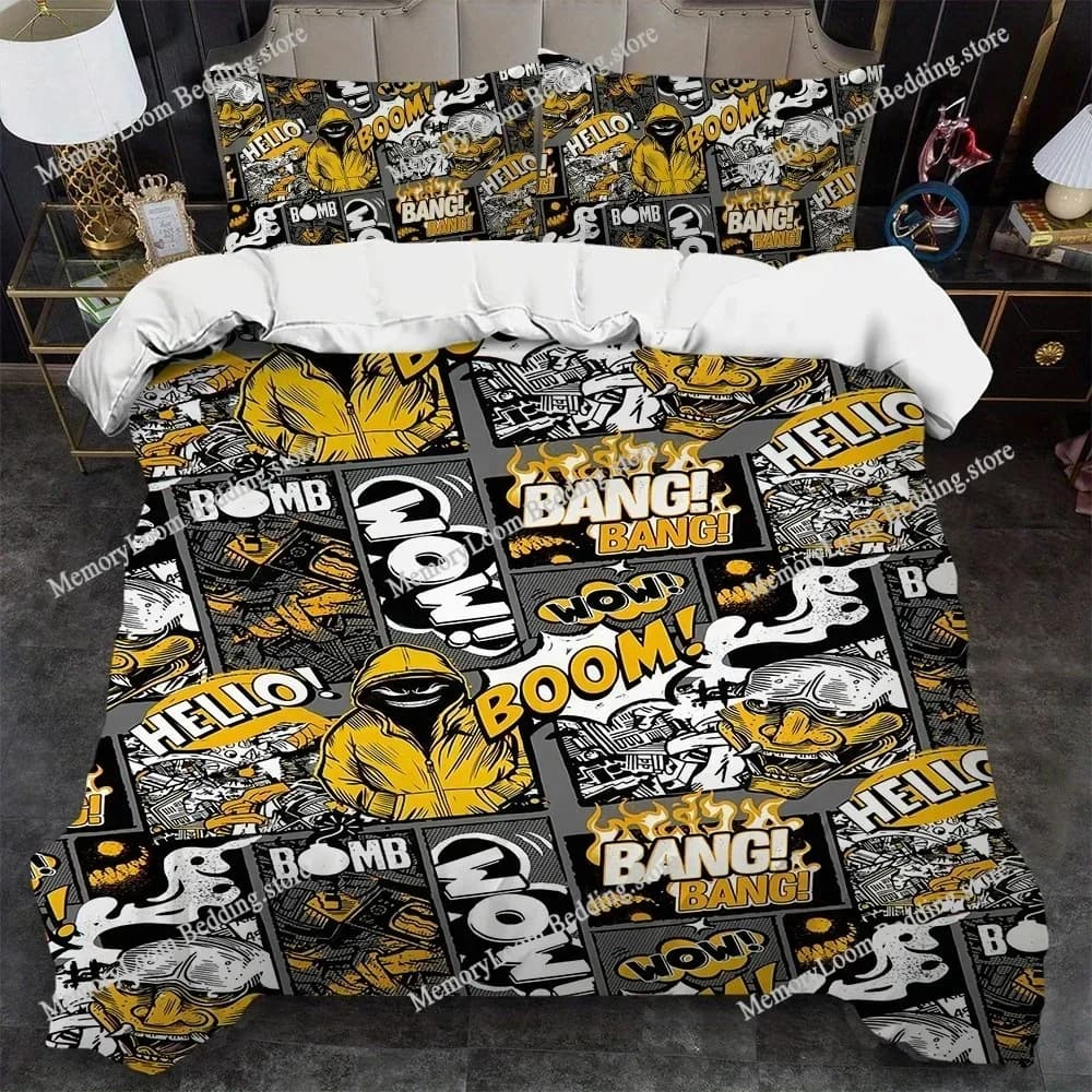 Comic Graffiti Boom Bang Duvet Cover Set Home Style Bedding Soft Laundry Cotton Bed Four Seasons Student Dormitory Home Textile7