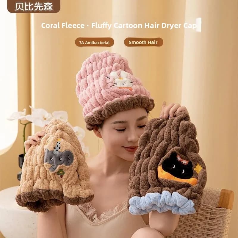 Cappello Asciugacapelli in Pile Corallo per Adulti, con Orecchie da Coniglio, Design Leggero e Soffice, Elegante per Donna