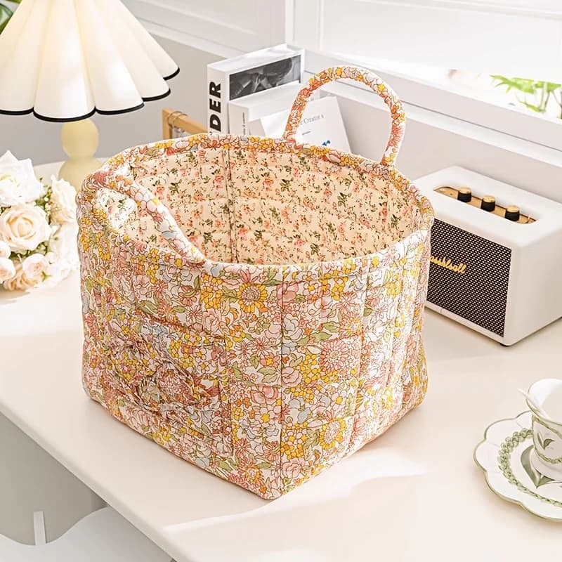 SGIAWETA-Floral Fabric Storage Box with Handle Portable Multifunctional Clothes Underwear Accessories Organizer Bedroom Bathroom Decoration Laundry Bag-birthdaygift