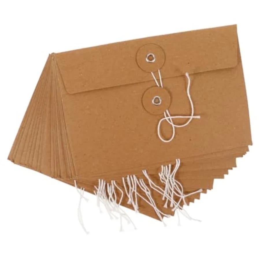 20Pcs Kraft Paper Wire Organizer Bags with String Tie for Office File Folder Storage, Brown, Eco-Friendly Reusable