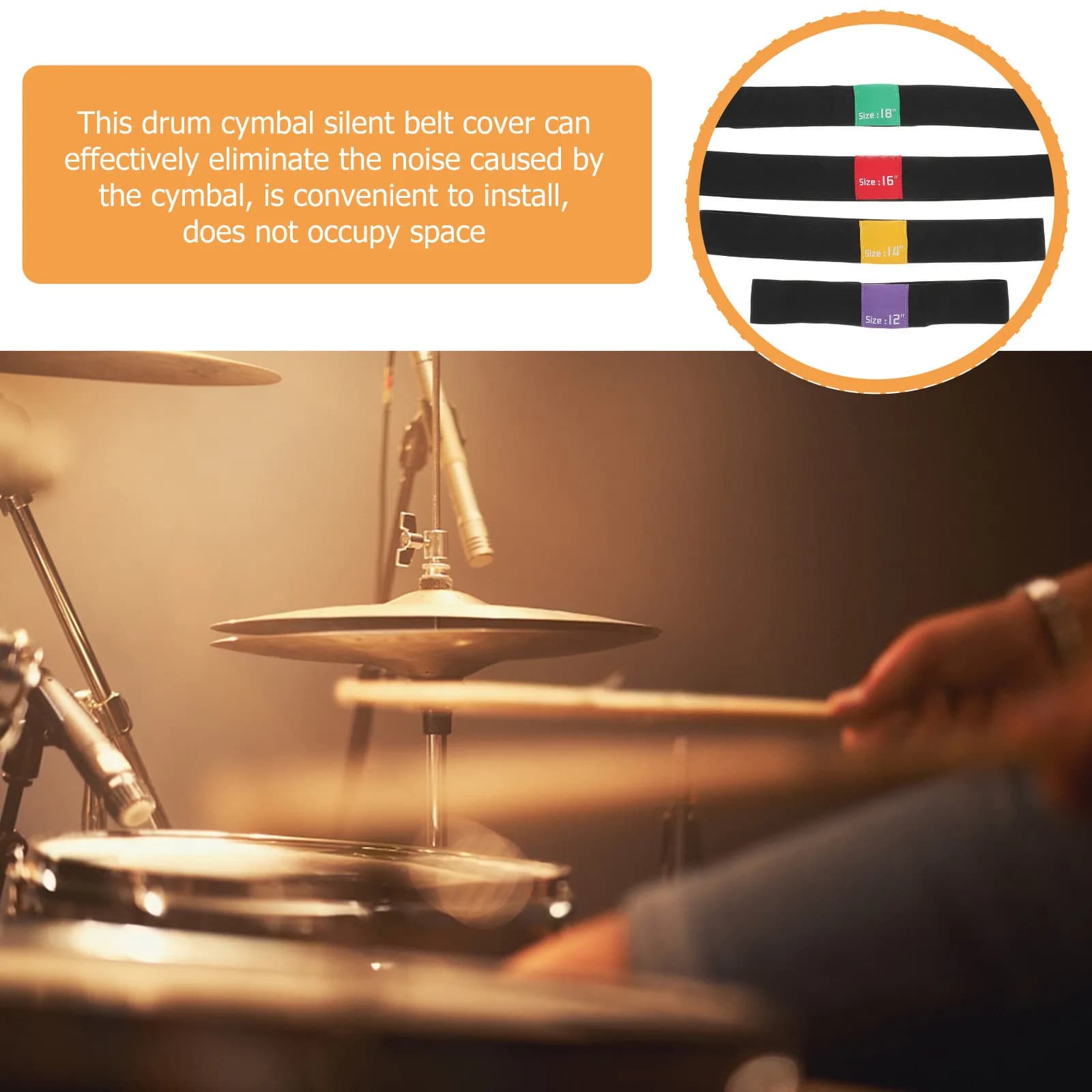 4Pcs Elastic Drum Cymbal Mute Rings Noise Belts for Practice Cymbal Pads Drum Accessories Percussion Accessories