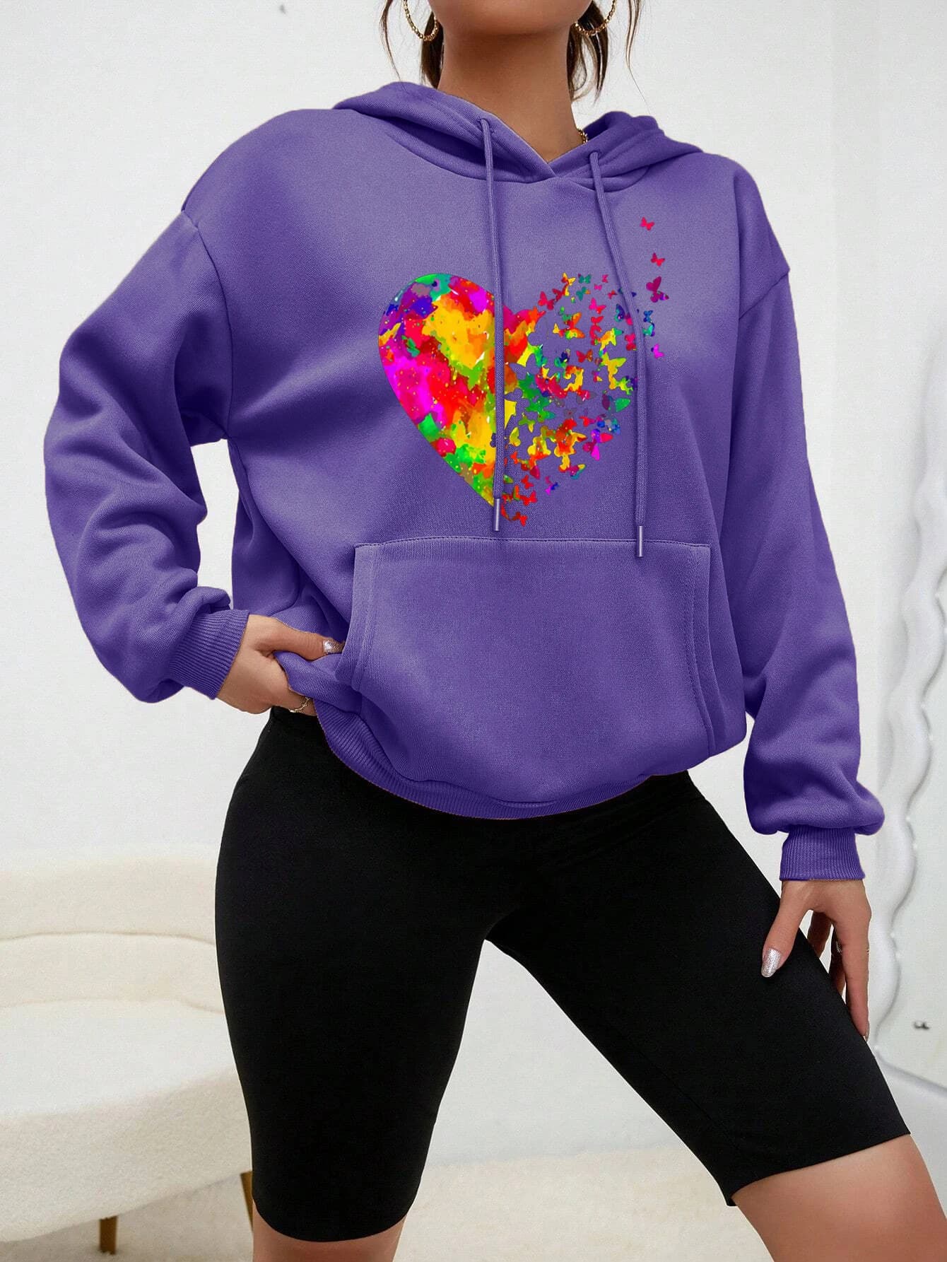 Colorato farfalla cuore stampa abbigliamento moda femminile felpe larghe Harajuku felpa in pile nuova tasca autunnale donna wear
