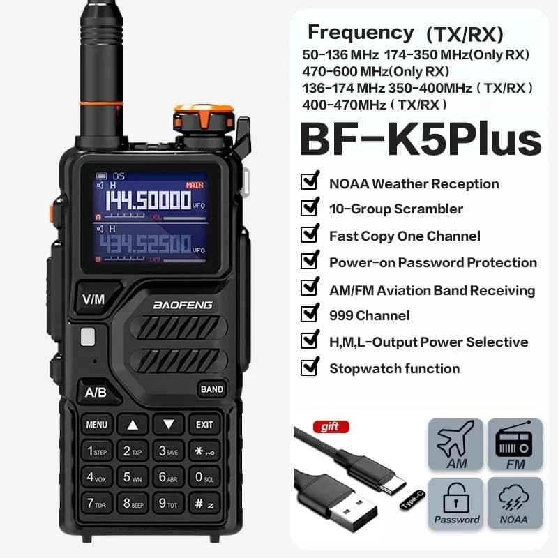 Baofeng Radio Uv-Kuplus 12W Air Band Frequenza di copia wireless Walkie Talkie a lungo raggio per campeggio Radio bidirezionale