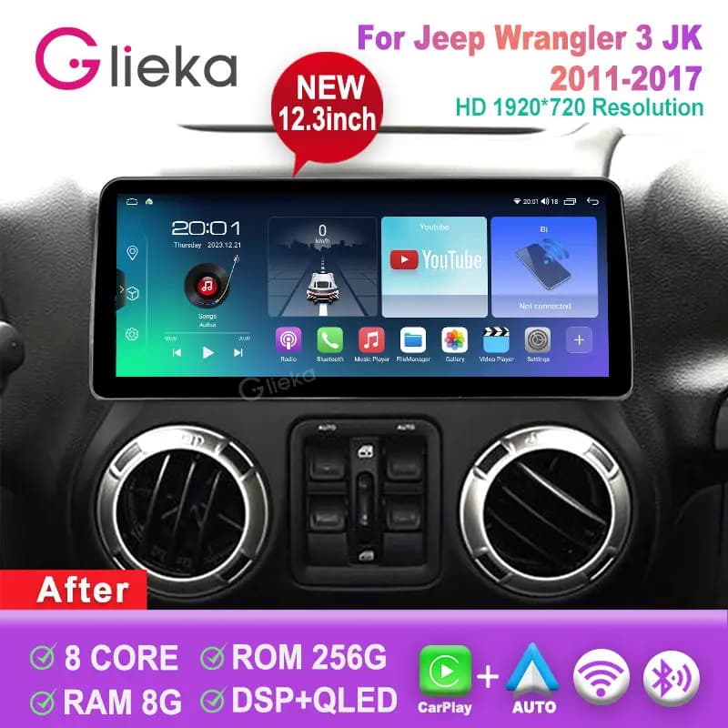 12.3 inch 2K Screen Carplay Android For For Jeep Wrangler 3 JK 2011-2017 Car Radio Stereo Multimedia Player WiFi GPS BT