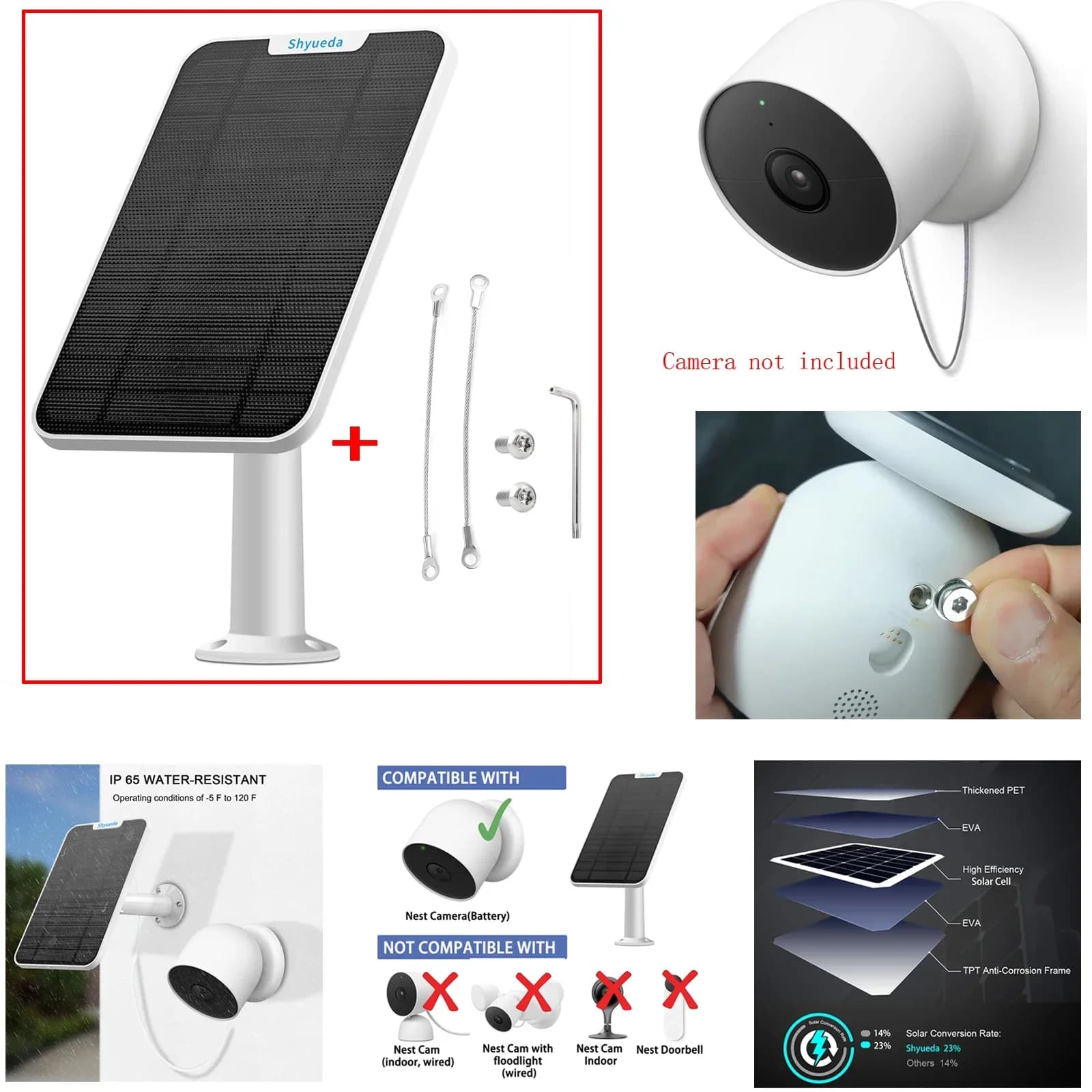 New 4 W solar panel for Nest camera (battery), with anti-theft and anti-drop safety chain