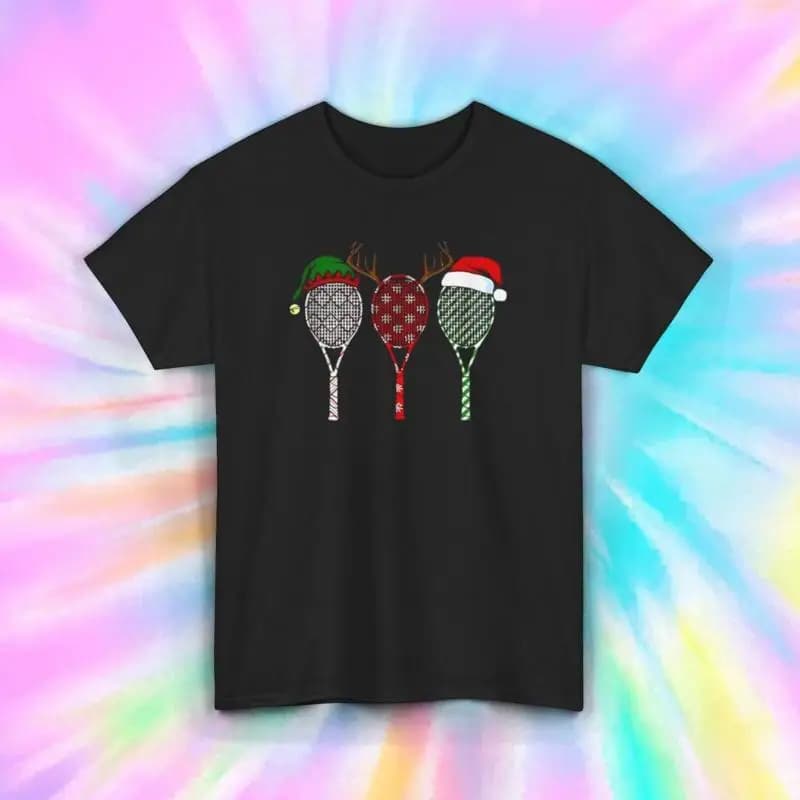Tennis racks Christmas holidays Funny sports shirt S 5XL