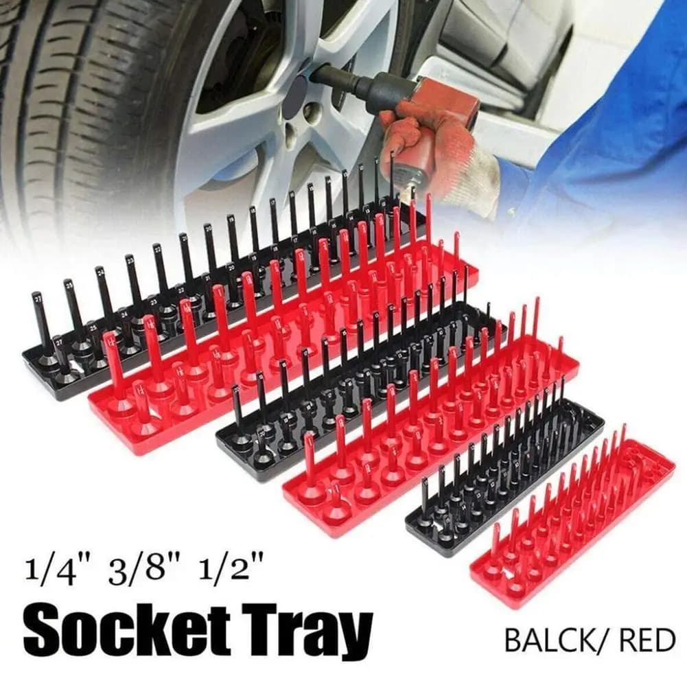 3 pieces black/red socket organizer tray for 1/2 "3/8" 1/4" house support sleeve holder rack garage tray tool