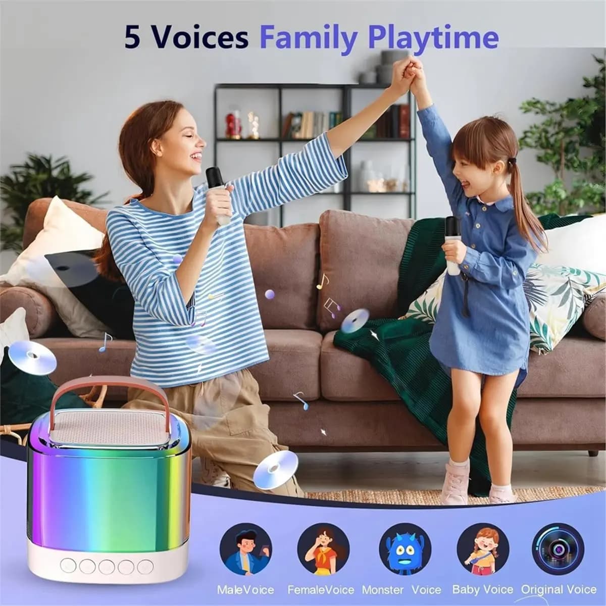 Mini Macchina per Karaoke ABSF con 2 Microfoni Wireless, Altoparlante Bluetooth Portatile per Feste in Casa e Riproduzione Musicale