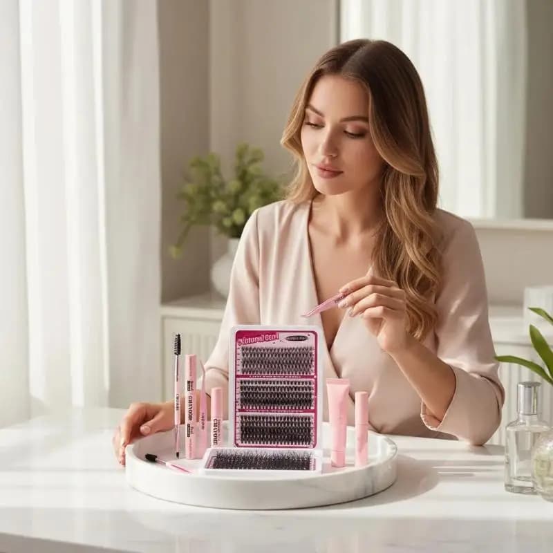 Kit Ciglia Finte a Ciuffetti, Ciglia Individuali Voluminose, Vassoio Misto, Ciglia in Finta Visone, Extension Ciglia, Pinzette per Trucco