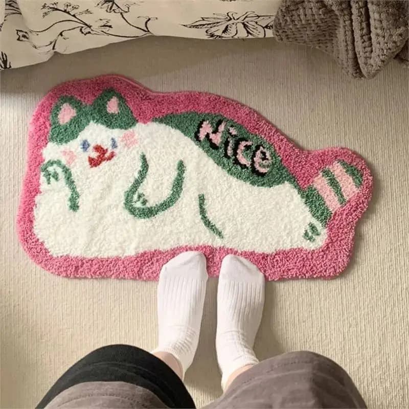VIKAMA Cartoon Cute Cat Dog Soggiorno Porta d'ingresso Camera da letto Bagno Finestra a bovindo Tappeto antiscivolo e resistente allo sporco Decorazioni per la casa