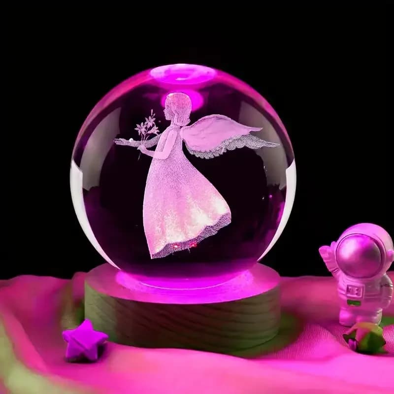 6cm Cherry Crystal Ball Laser Engraving 3D Angel Decorative Glass Ball Bedroom Living Room Decoration Gifts For Wife Mother Daughter
