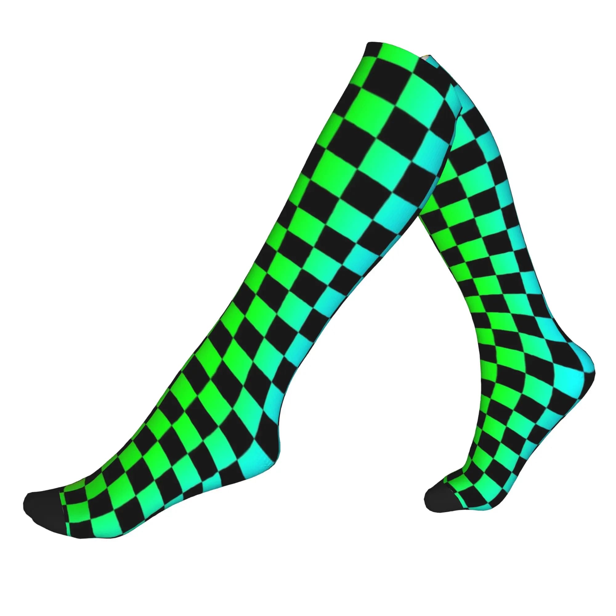 Calzini sportivi a compressione da uomo con motivo a scacchiera Rainbow Checkers, calzini eleganti unisex con stampa 3D