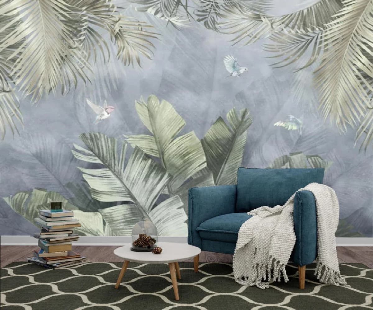 Carta da parati moderna personalizzata con uccelli, soggiorno, piante con foglie del sud-est asiatico, carta da parati in stile nordico, adesivi per decorazioni domestiche, papel tapiz
