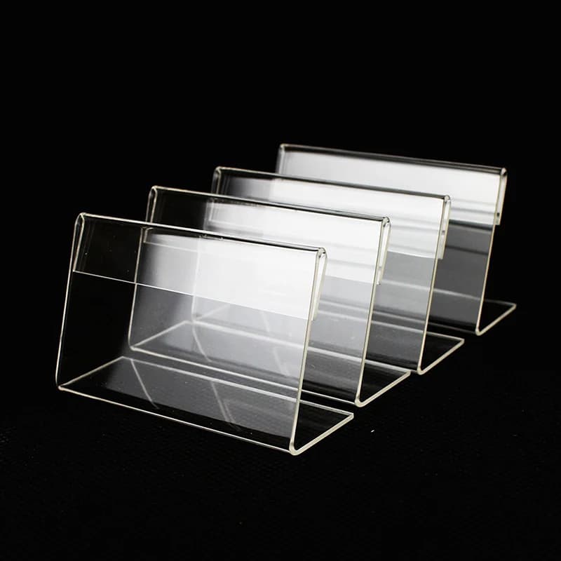 25 pz 20*40mm CLear Prezzo Tag CLip Segno Carta HoLder Stand a forma di L Mini Etichetta Deskstop Stand Rack Acrilico Display di carte HoLder