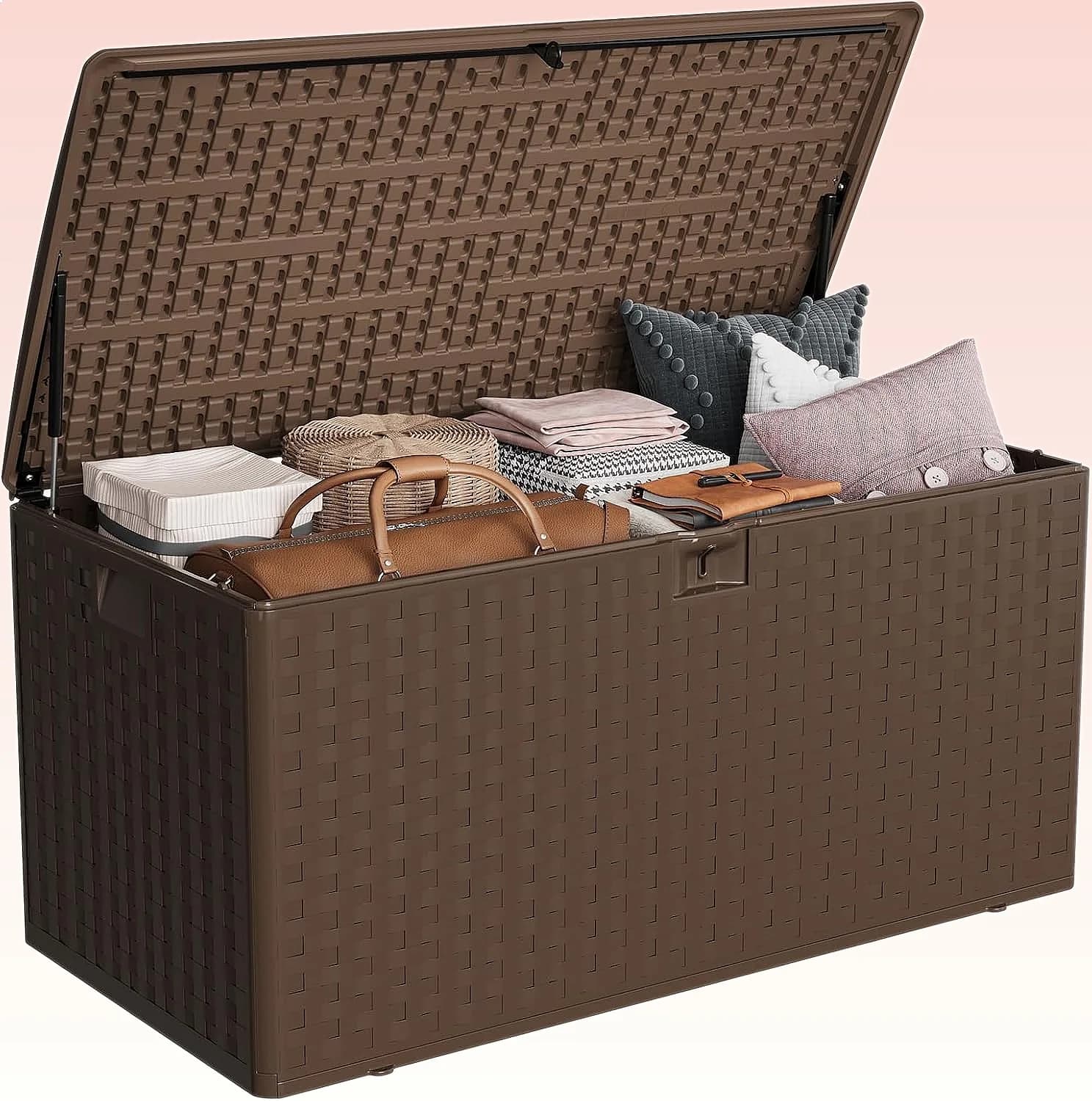 IDEALHOUSE 100 Gallon Resin Deck Box Waterproof Lockable Storage for Patio Cushions Garden Brown