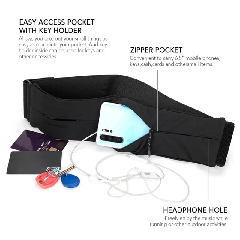 Slim Running Waist Bag, Phone Carrier, Packet with Running Pocket, Walk, Jogging, Fitness, Training, Gym