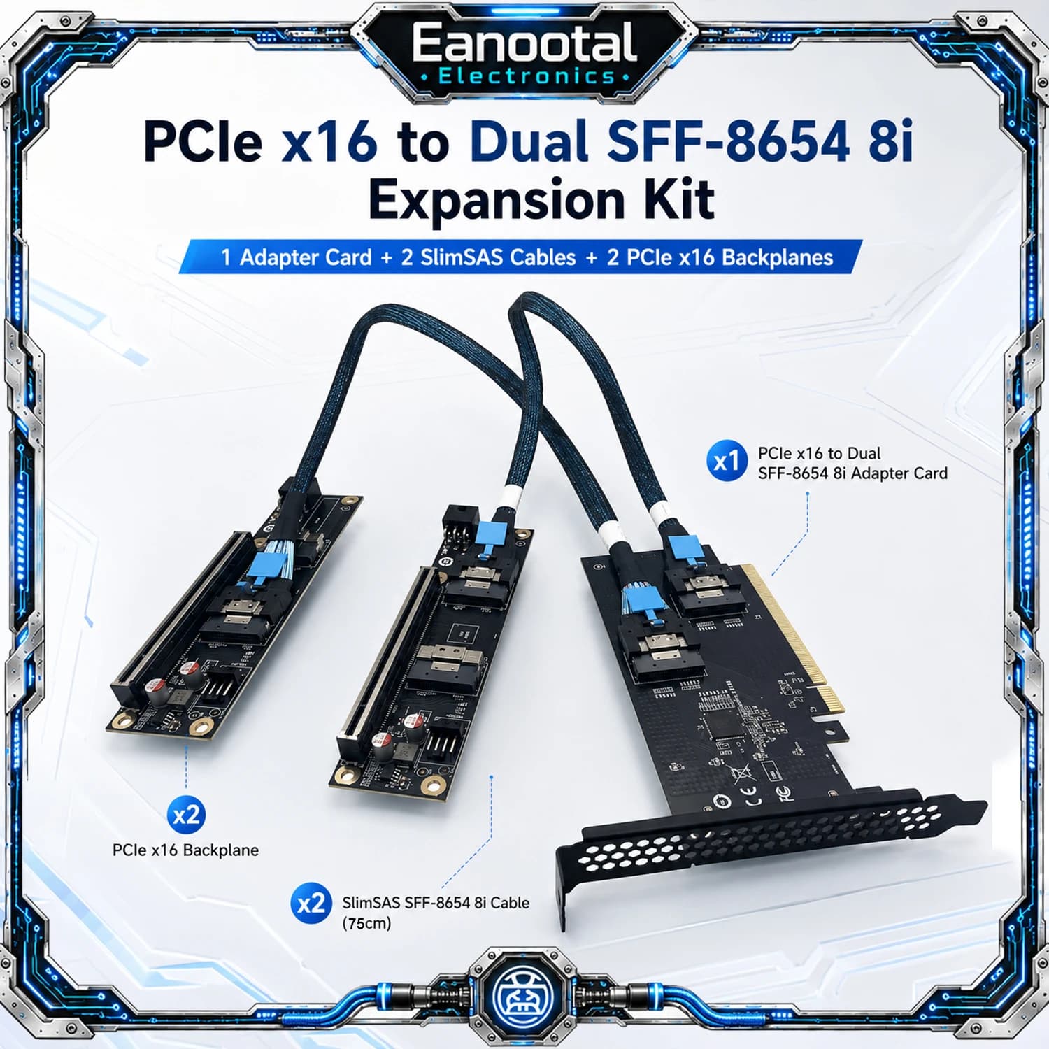 Discrete GPU Graphics Card U.2 SSD Extension Adapter Baseplate PCI Express 4.0 X16 to SlimSAS SFF-8654 8i Converter Riser Cables