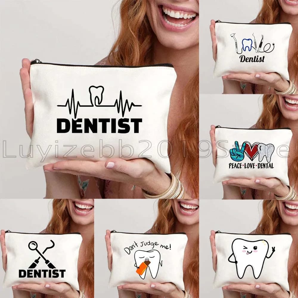 Dentista Denti dentali Dente Dottore Carino Odontoiatria Medicina Medicina Regalo divertente Tela Cosmetico Rossetto Borsa per trucco Astuccio per matite