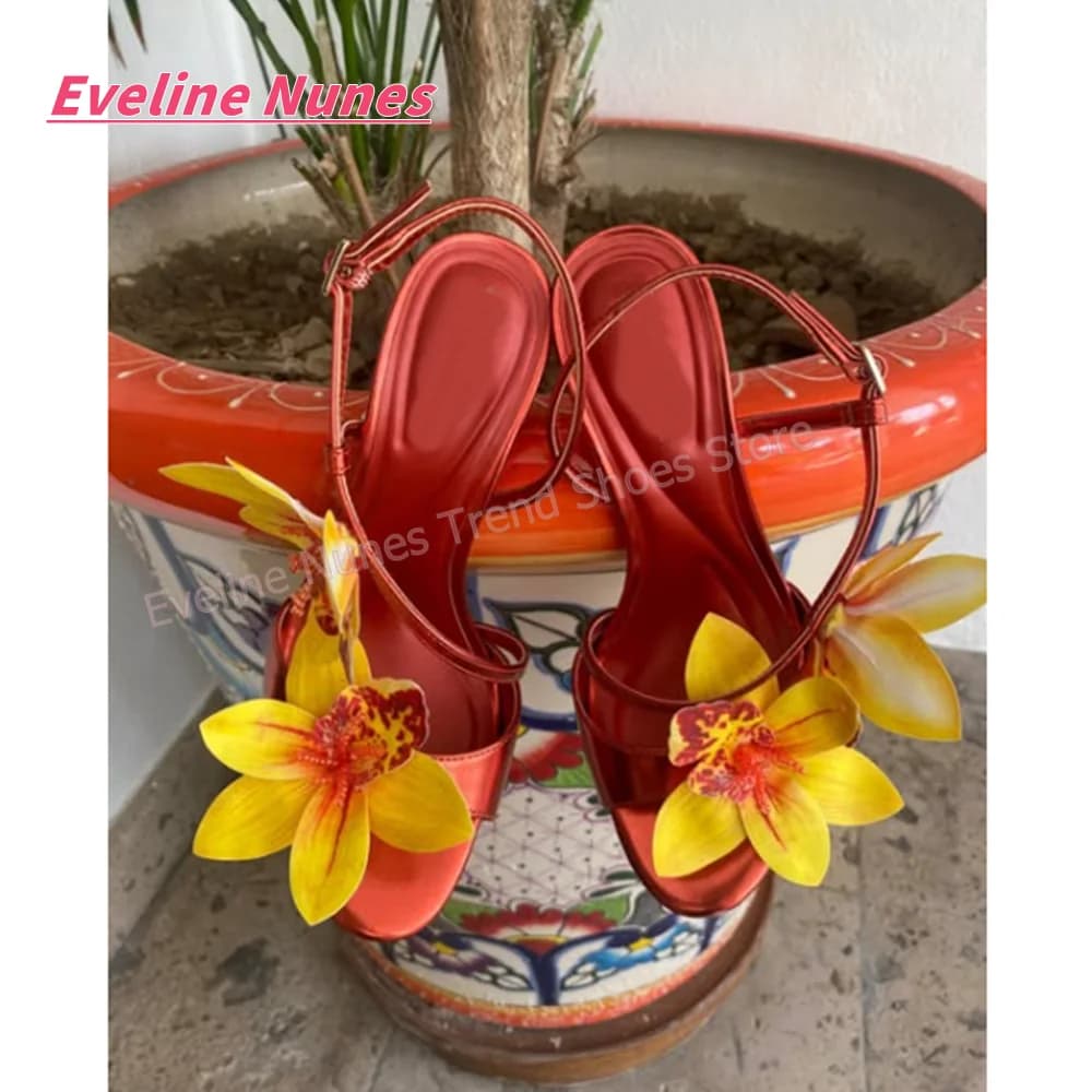 Sandali Slingback con Tacco a Spillo e Decorazioni Floreali, Peep Toe con Cinturino a Fibbia, Patchwork, Moda Donna, Tacchi Alti per Abiti da Cerimonia, Matrimoni e Feste, Estate 2026