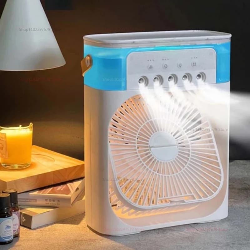 Ventilatore Portatile 3 in 1 con Umidificatore e Luce Notturna USB, Mini Condizionatore d'Aria per Camera da Letto, Ufficio e Casa