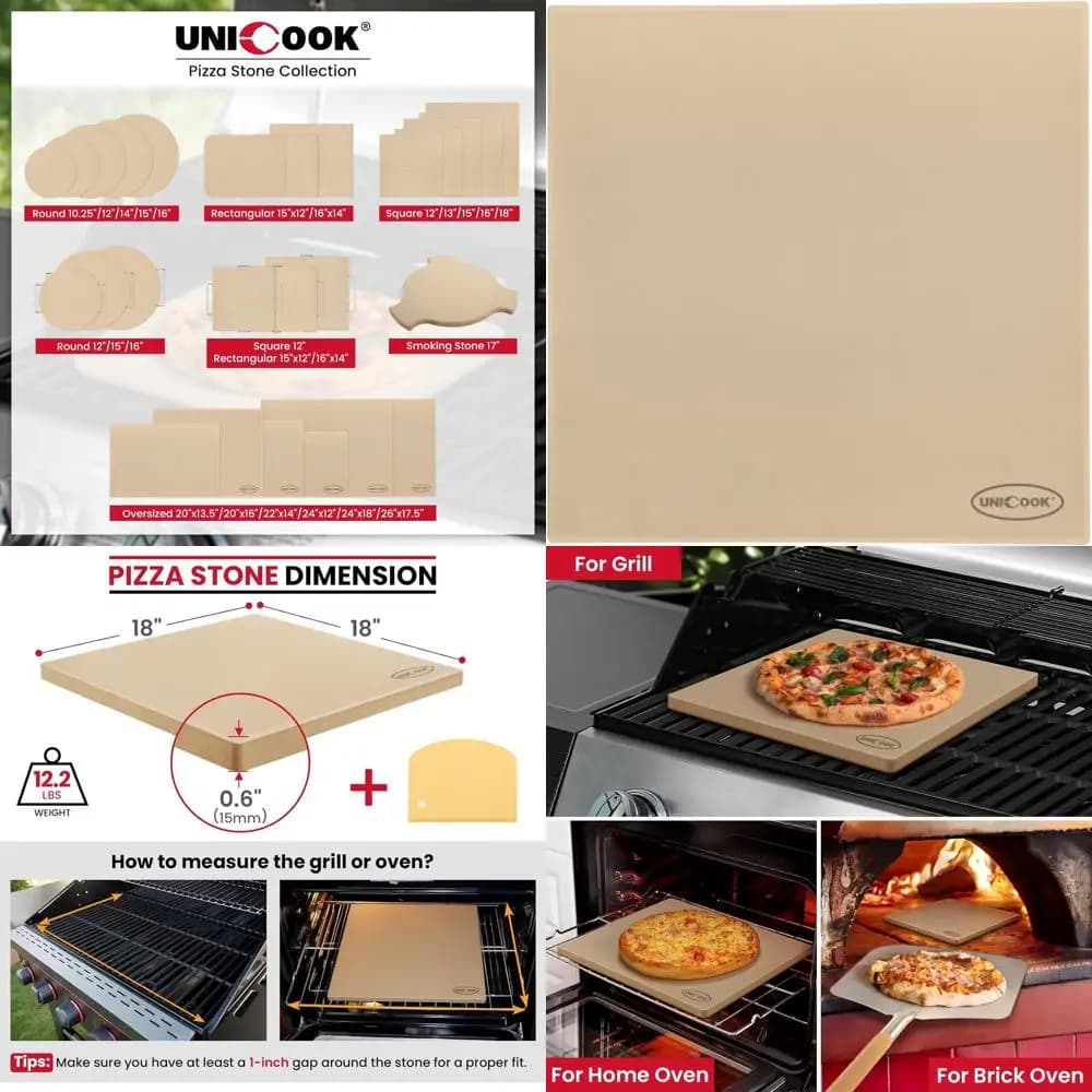 Pietra per pizza quadrata resistente da 18 pollici per forno e grill, gres da forno resistenti agli urti termici