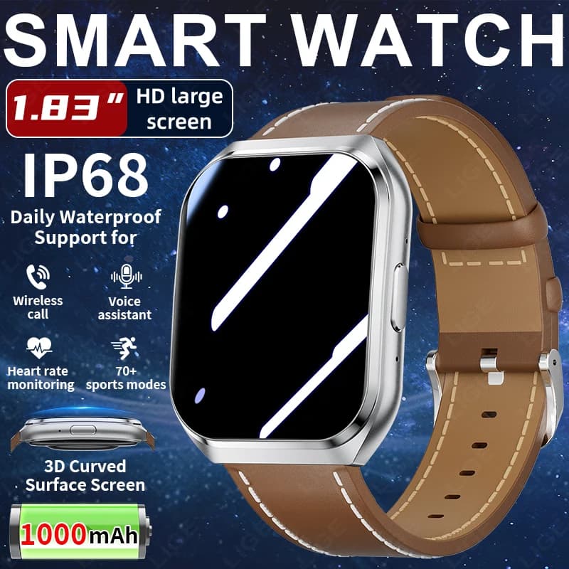 Smartwatch LIGE with 3D Display Curved, 1000mAh Battery, 1.83 Inch HD Screen, Cardiac Frequency Monitoring, Bluetooth Calls, Man Sport Watch 2026