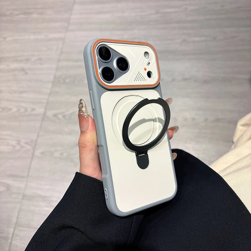Fashion Lens For Magnetic Wireless Charging Phone Case For IPhone 18 Pro Max 16 17 Pro Max Foldable Metal Stand Phone Case
