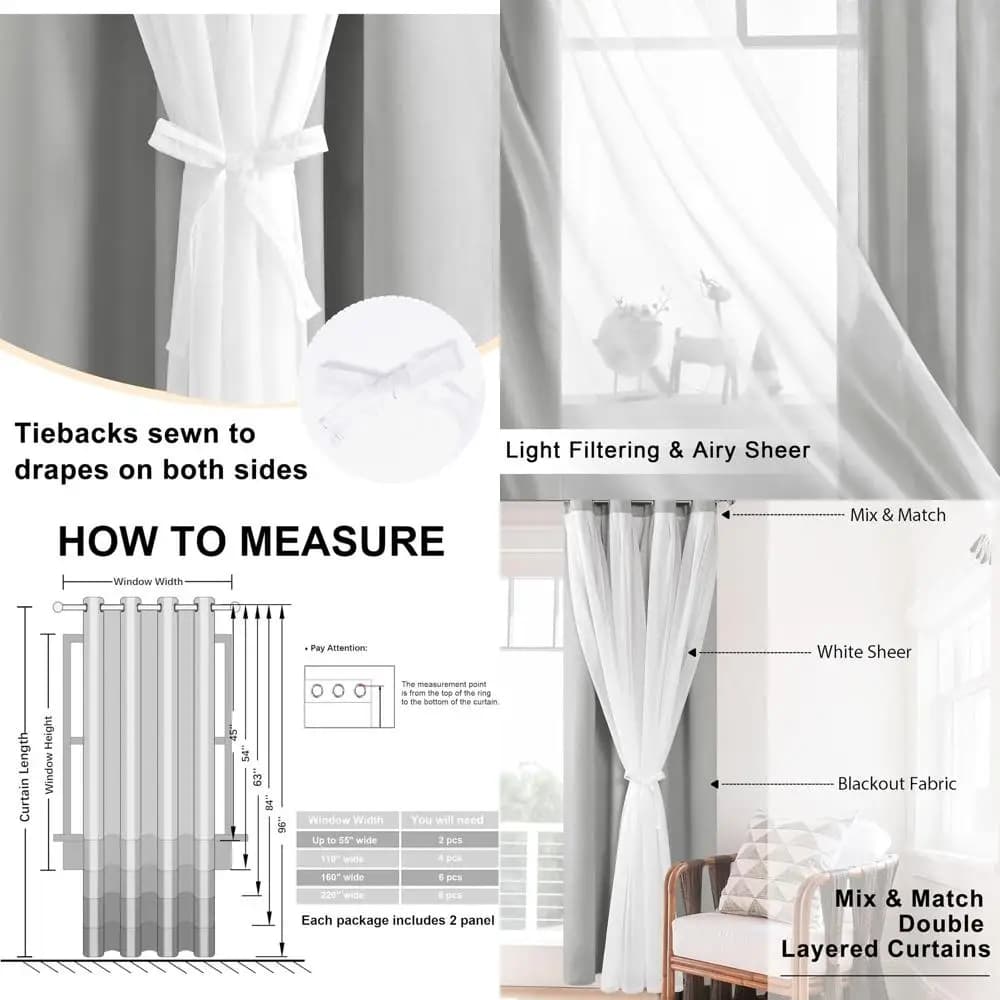 Double-layer grey thermoisolated silver curtains, 84 long, 60 wide, darkening for environments, with veiled, for bedrooms and living room spa