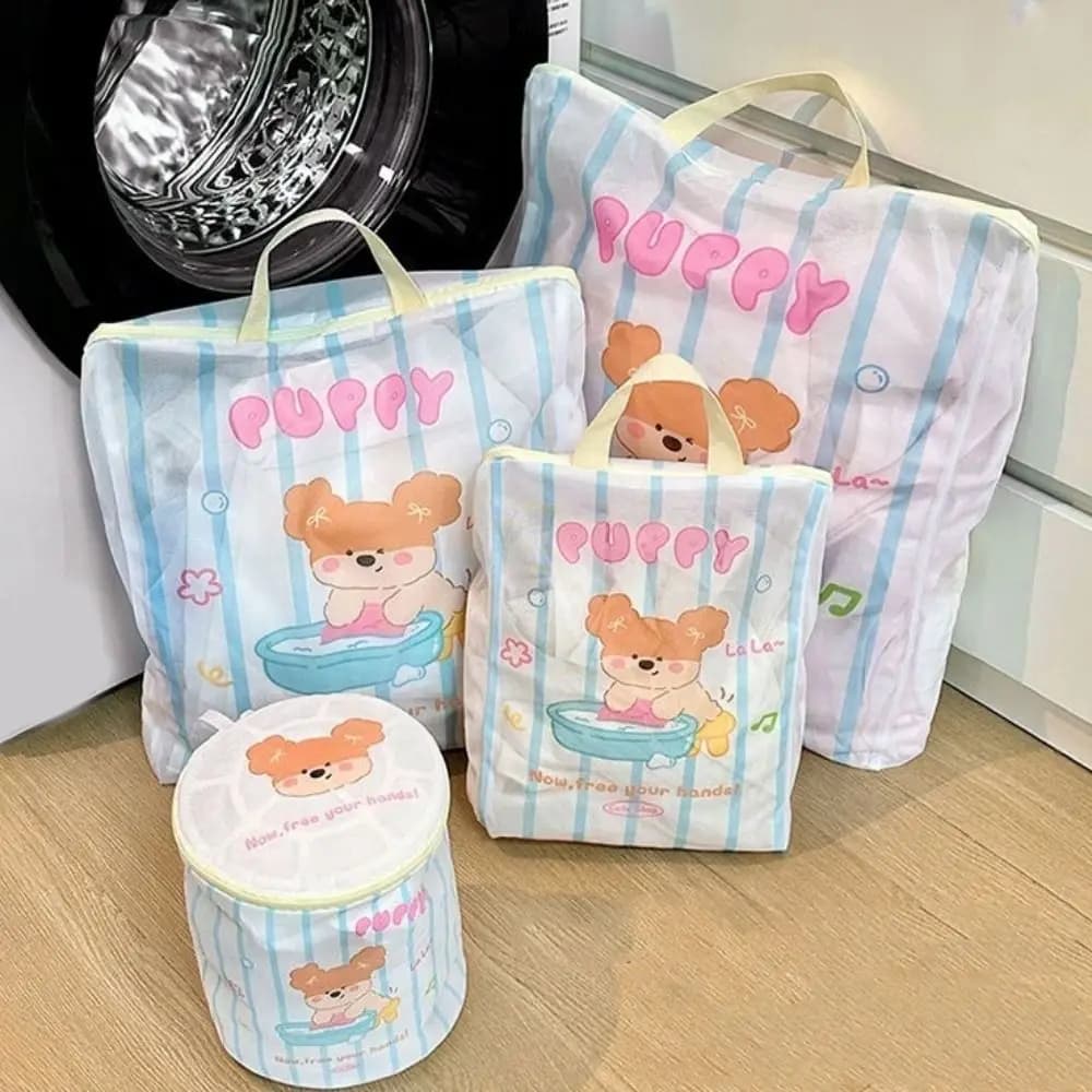 4 pcs/set Cartoon Bear Bag For Laundry With Hinge Anti-Deformation Cucciolo Maglia Bag For Protective Laundry with Handle Dresses Divider Bag