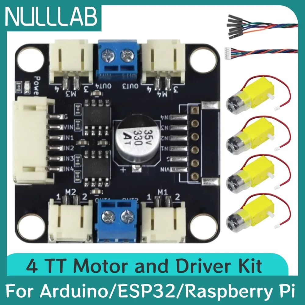 Kit 4 Motori TT e Driver, Sostituzione Compatta per L298N, Kit di Avvio per Auto Robot DIY per Arduino/ESP32/Raspberry Pi