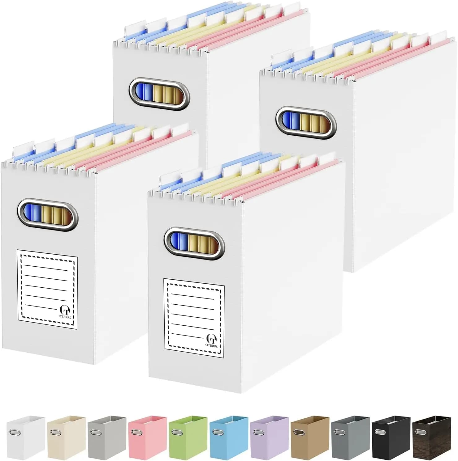 Portable Collapsible File Organizer Box, 4-Pack, White, for Letter Size Hanging Files, Document Storage for Home Office & Classroom