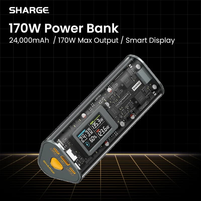 SHARGEEK 24.000mAh Power Bank 170W Max USB-C Batteria a ricarica rapida per MacBook Pro iPhone serie 16/15/14