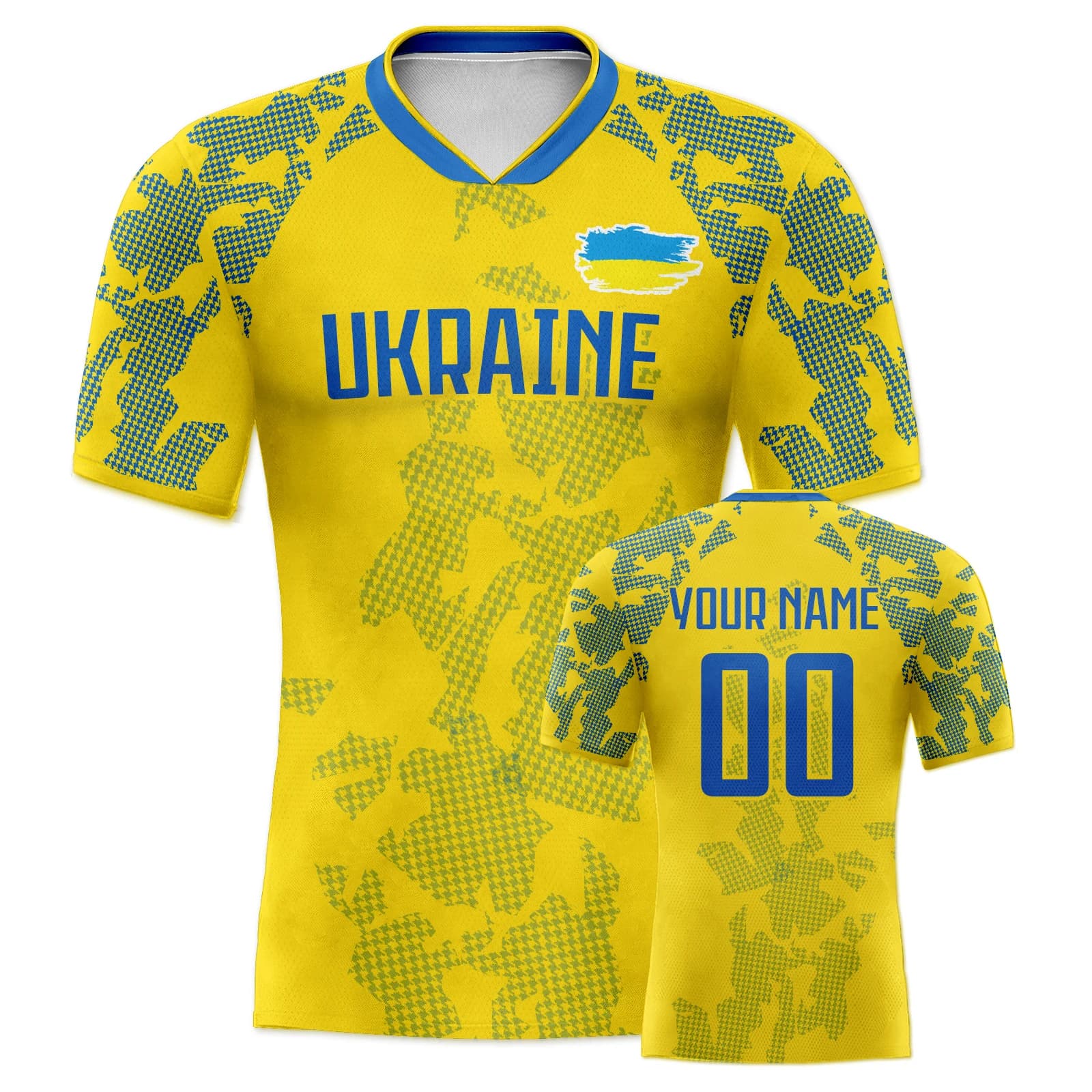 Maglia da Calcio Personalizzata dell'Ucraina con Nome e Numero, Design con Bandiera e Collo a V per Uomini, Donne e Bambini