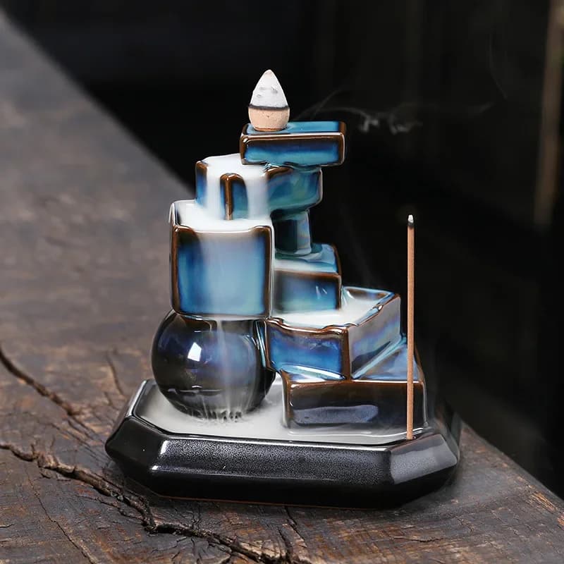 Tipo quadrato rotondo Artigianato in ceramica Cascata blu Riflusso Porta bastoncini di incenso Incensiere Ornamento per la casa